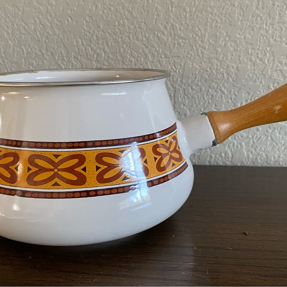 Other - Vintage Enamel Saucepan with Wooden Handle